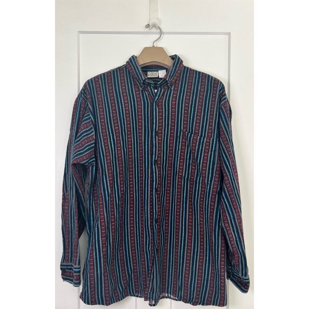 Ash Creek Trading Mens Shirt Size XL Red Blue Gray Stripe Vintage